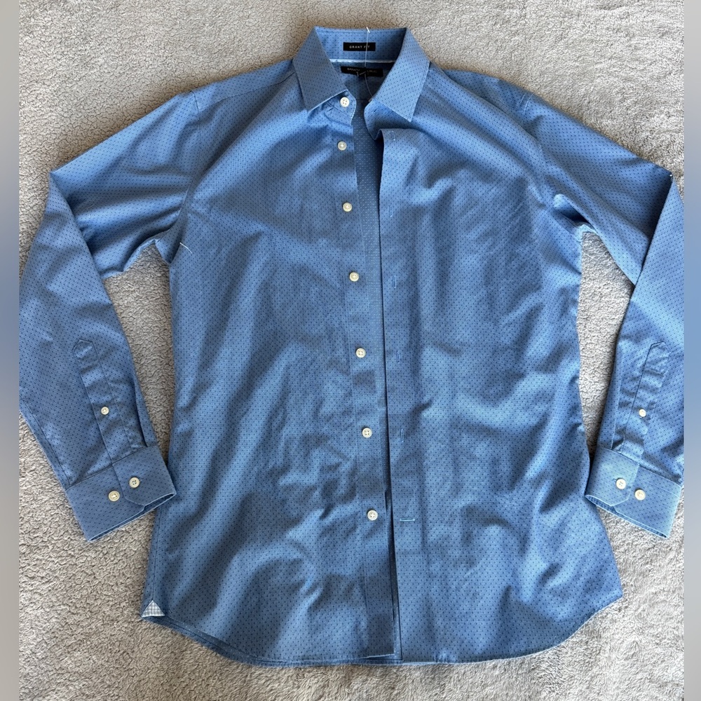 Banana Republic Grant Fit Dress Shirt – Blue Micro Print, Non-Iron 👔
